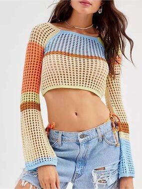 Urban Outfitters Crochet Open-Knit Cropped Sweater